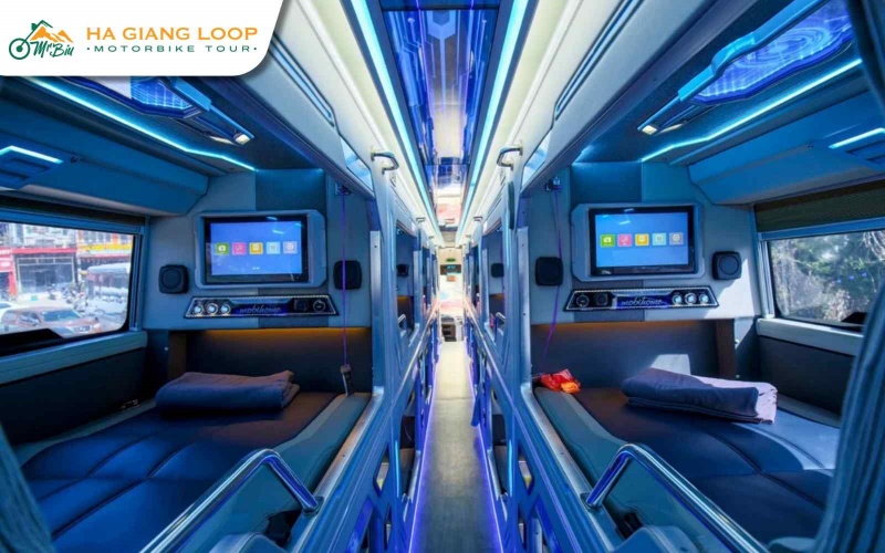 The VIP sleeper bus is spacious, comfortable, and fully equipped
