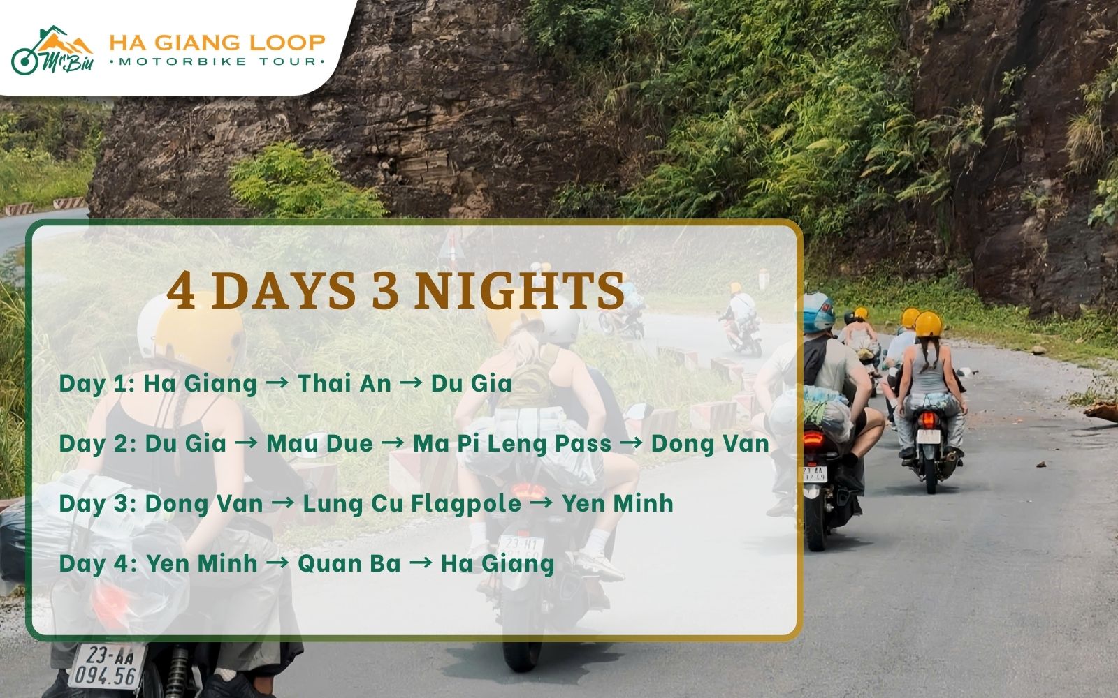 motorbike tour 4 days 3 nights