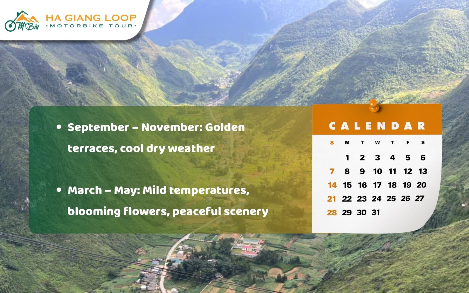 Visit in spring or autumn for perfect weather and stunning landscapes in Duong Thuong and Lung Ho valley