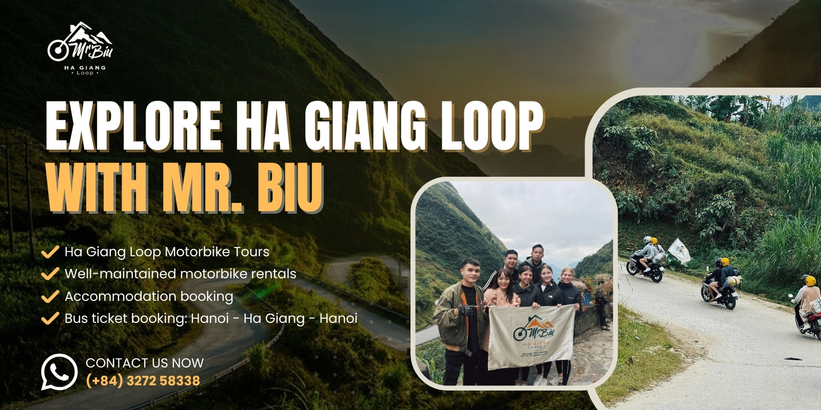 Mr.Biu Ha Giang motorbike tour stopping at Yen Minh Pine Forest viewpoint