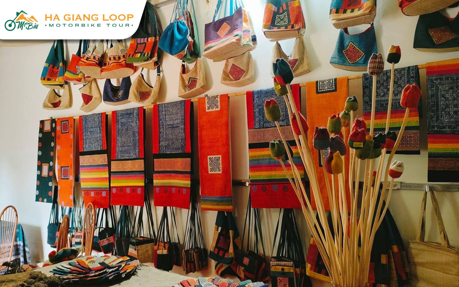 Finished linen bags reflect authentic Hmong craftsmanship