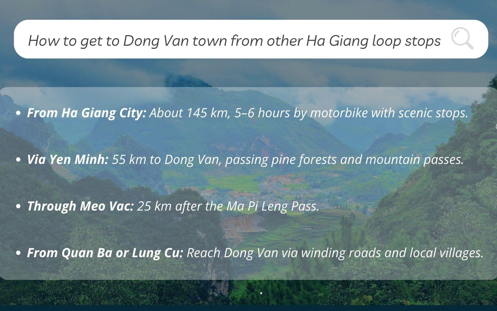 How to get to Dong Van town from other Ha Giang loop stops